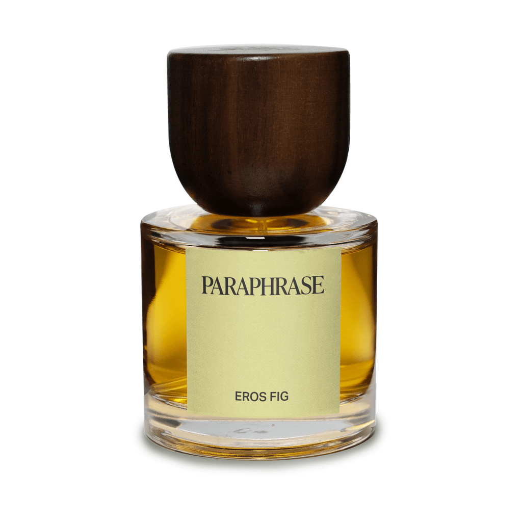 Paraphrase Eros Fig amber liquid perfume bottle white background