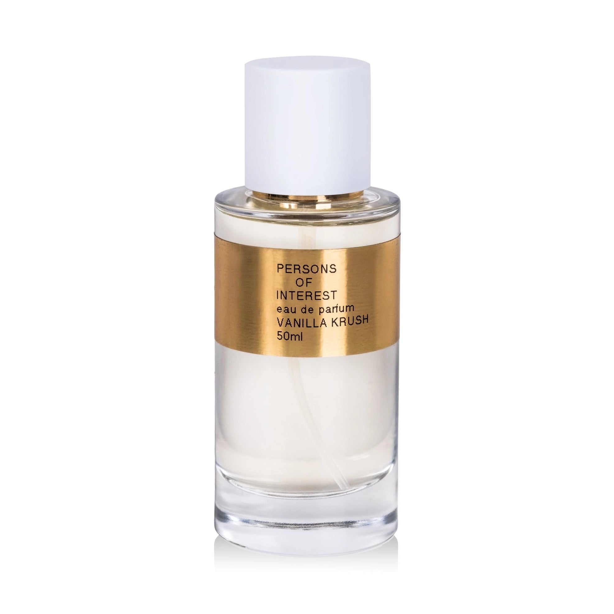 Persons of Interest Vanilla Krush Eau de Parfum 50ml glass bottle with matte white cap and gold label