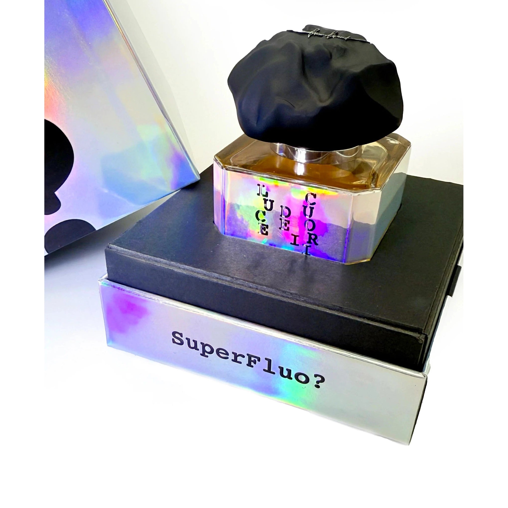 Filippo Sorcinelli Luce Dei Cuori extrait de parfum in amber with iridescent SuperFluo packaging
