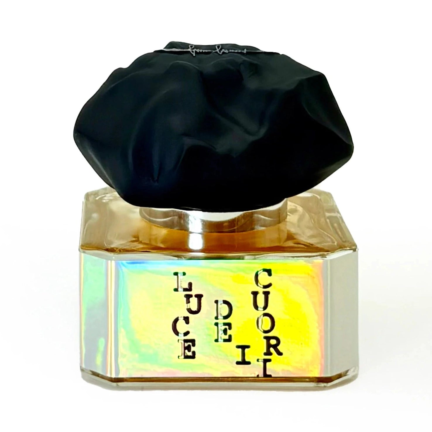 Filippo Sorcinelli Luce Dei Cuori woody extrait de parfum in geometric amber glass with iridescent label
