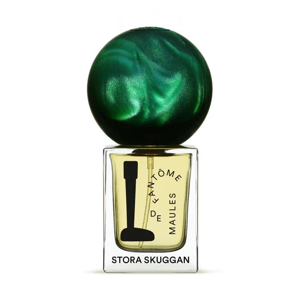 Stora Skuggan Fantôme de Maules Eau de Parfum in pale yellow with iridescent green orb cap