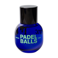 Pills - Padel Balls. A cobalt blue glass bottle of Code of Padel Balls Gold with a black cap, centered on a plain white background.