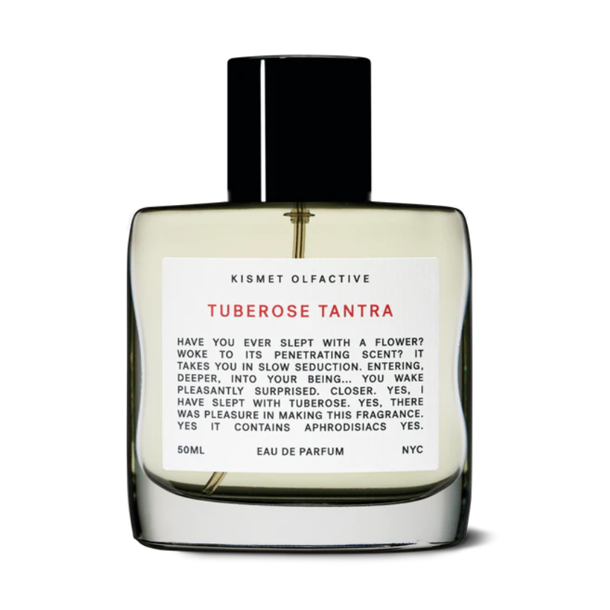 Kismet Olfactive Tuberose Tantra 50ml rectangular glass perfume bottle front view