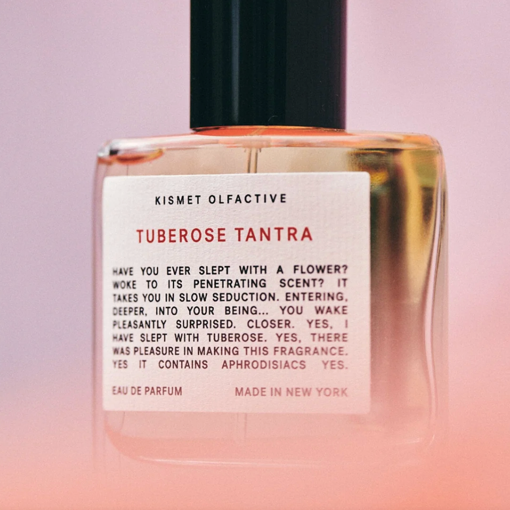 Kismet Olfactive Tuberose Tantra amber Eau de Parfum bottle with black cap and label