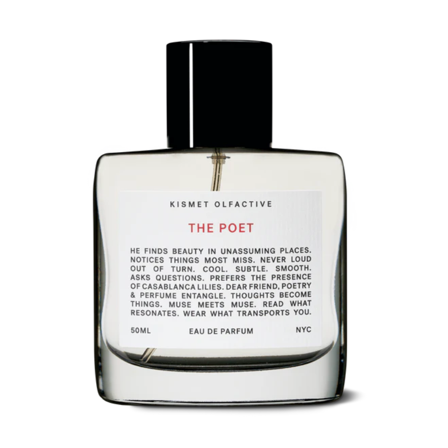 Kismet Olfactive The Poet Eau de Parfum in square glass bottle with black cap