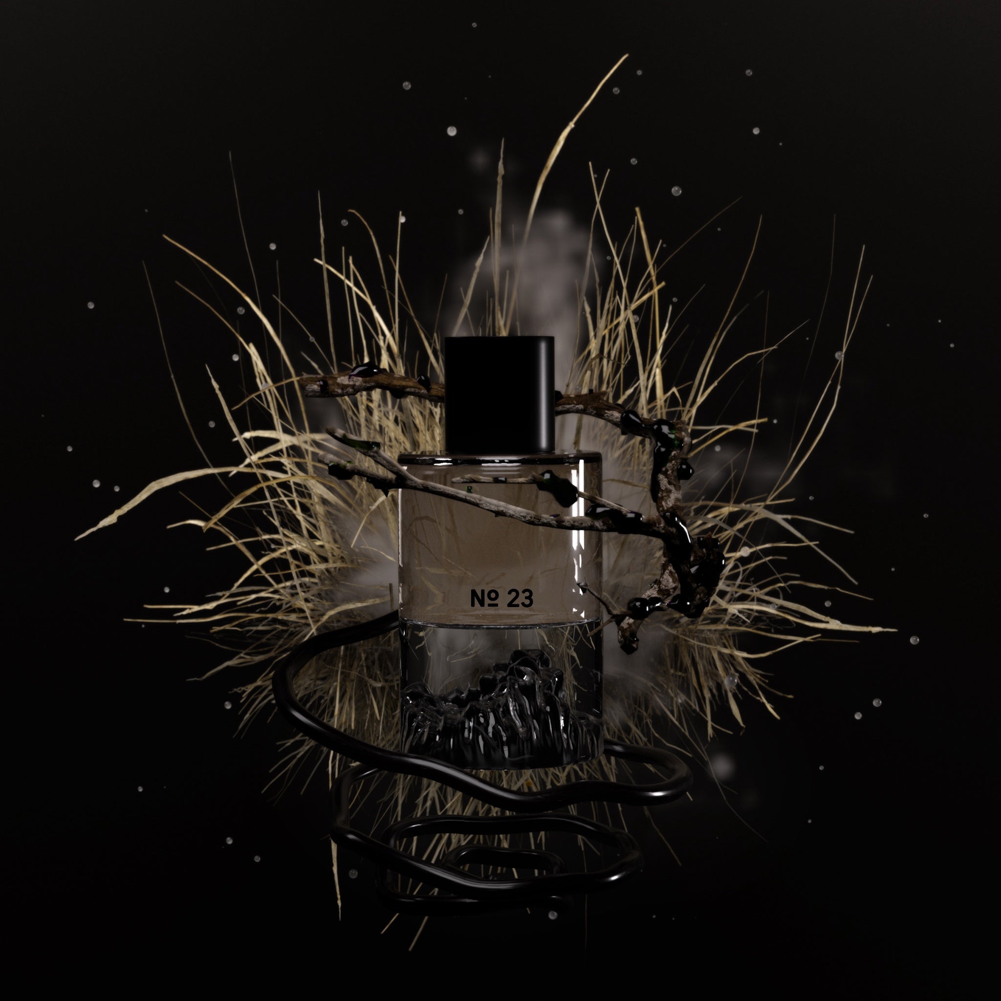 Fischersund No. 23 Eau de Parfum bottle with black pepper and birch tar notes on dark background
