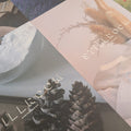 Collage of four cards with nature-themed designs featuring plants and text.