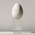 perfume who - meshes of the afternoon. Concrete egg on a clear stand with a subtle design against a light gray background